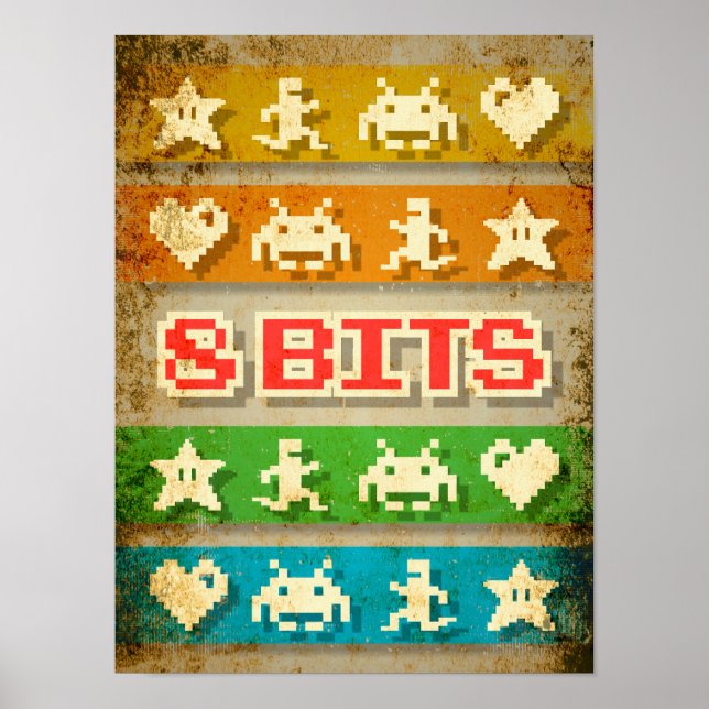 Poster Arcade Pixels do Jogador 8 Bits (Frente)