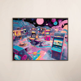 Poster Arcade Retro Futurista no Espaço Exterior