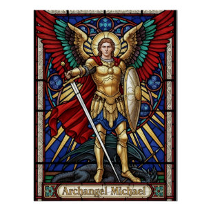 Pôster Arcanjo Miguel - Anjo Colorido de Vidro Pintado