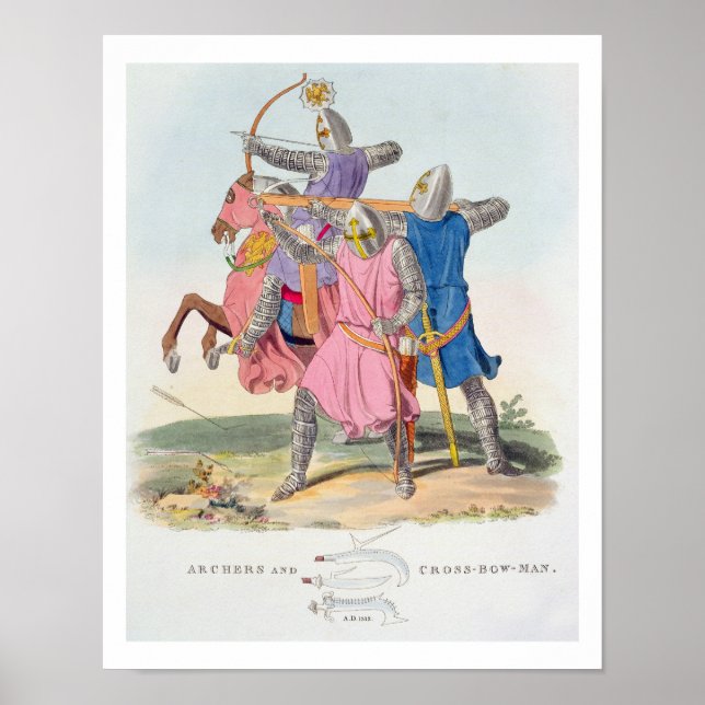 Poster Archers e Cross-bowman, 1312, de 'Antigo Ar (Frente)