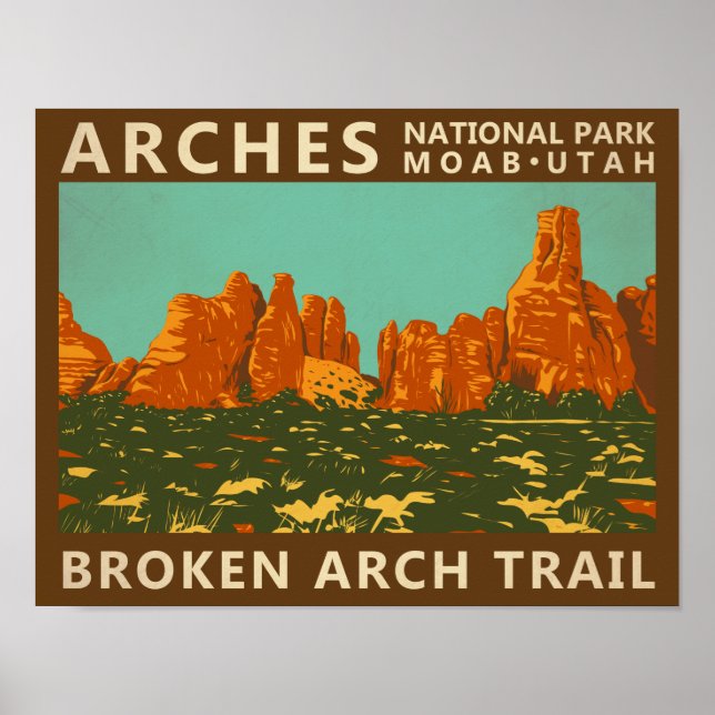 Poster Arches National Park Utah Broken Arch Trail Retro (Frente)