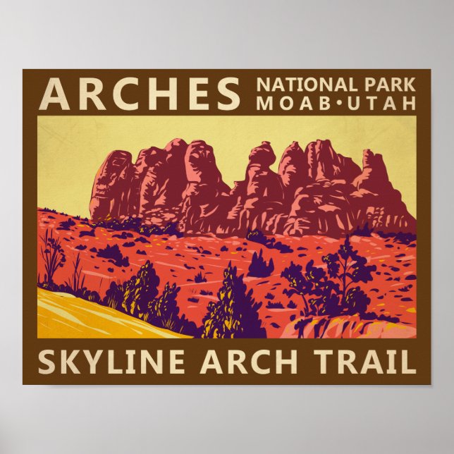 Poster Arches National Park Utah Skyline Arch Trail Retro (Frente)
