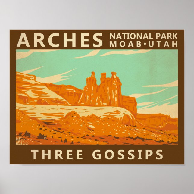 Poster Arches National Park Utah Three Gossips Vintage (Frente)