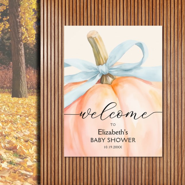 Poster Arco Azul Pequeno Chá de fraldas de Abóbora Bem-vi (Boy baby shower pumpkin welcome poster, PRINTED and/or INSTANT DOWNLOAD, choose size when ordering)