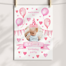 Poster Arco Coquette Rosa Chapéu de Aniversário Festa de 