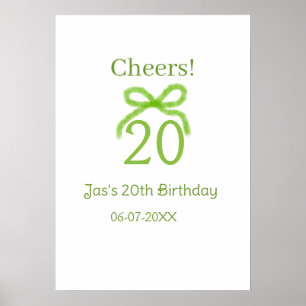Poster arco de aniversário de 20 anos verde aquarela nome