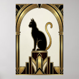 Poster Arco de Art Déco Minimalista com Gato Noir