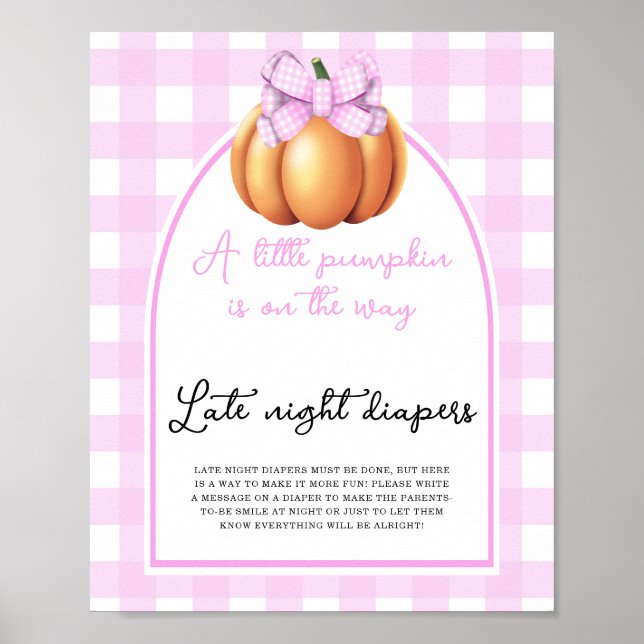 Poster Arco de bebê de chuveiro com abóbora e laço Diaper (Frente)