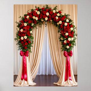 Poster Arco de Casamento de Rosa Elegante com Cortinas