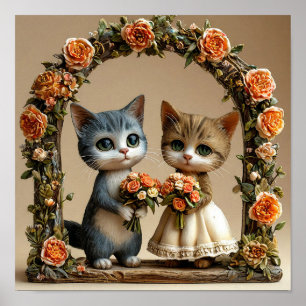 Poster Arco de Casamento Romântico com Gatinhos Adoráveis