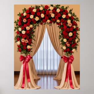 Poster Arco de Casamento Rosa Romântico Com Laços de Seda