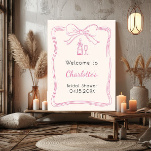 Poster Arco de doodle rosa creme bem-vindo ao chá de pane