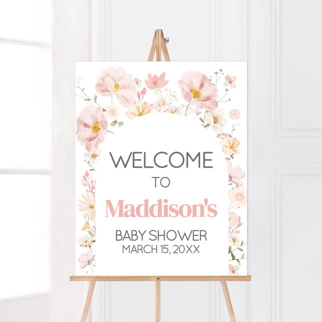 Poster Arco de Flor Silvestre Bebê em Flor Chamada para C (Boho Arch Wildflower Baby in Bloom Baby Shower Welcome Sign)