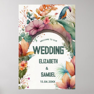 Poster Arco de Flor Tropical Bem-vindo Casamento Exótico