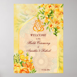 Poster Arco de flores amarelas Ganesha Haldi sinal de boa