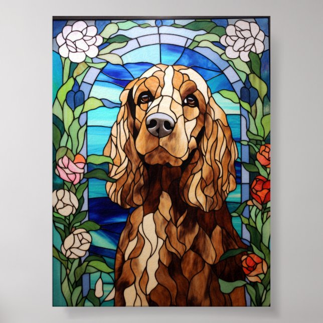 Poster Arco de janela de vitral floral Cocker Spaniel (Frente)