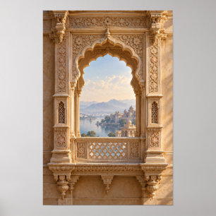 Poster Arco de Palácio Talhado Ornamentado com Arte de Pa