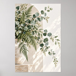 Poster Arco de Parede Minimalista de Eucalipto e Samambai