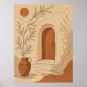Poster Arco de Porta de Terracota Mediterrâneo e Ramo de