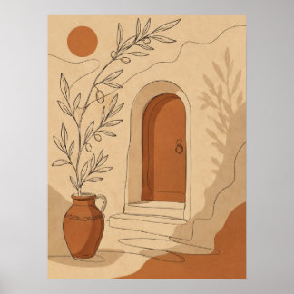 Poster Arco de Porta de Terracota Mediterrâneo e Ramo de 