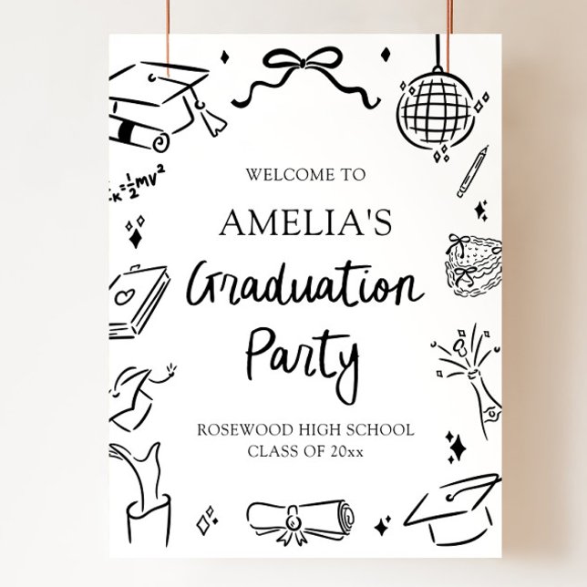 Poster Arco Desenhado à Mão Moderno para Festa de Formatu (Modern Hand Drawn Graduation Party Welcome Sign)