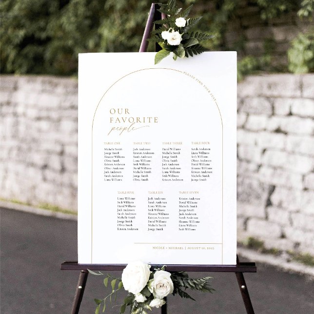 Poster Arco Elegante 7 Mesas Gráfico de Assentos Bem-vind (Elegant Gold Arch Our Favorite People Seating Chart)