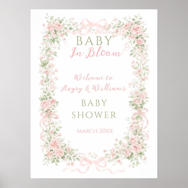 Poster Arco Floral Bebê em Flor Menina Chá de Bebê (Frente)