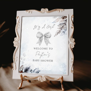 Poster Arco Floral Winter Girl Chá de fraldas Bem-vindo