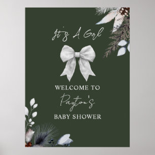 Poster Arco Floral Winter Green Girl Chá de fraldas Bem-v