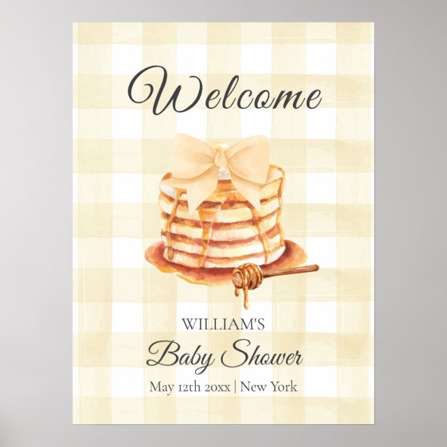 Poster Arco Gingham Pancake Brunch Chá de fraldas Welcome (Frente)
