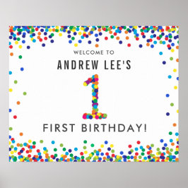 Poster Arco-Íris 1 ano Festa de aniversário bem-vindo