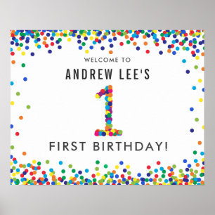 Poster Arco-Íris 1 ano Festa de aniversário bem-vindo