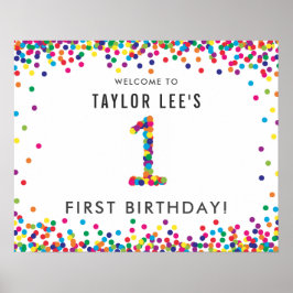 Poster Arco-Íris 1 ano Festa de aniversário bem-vindo