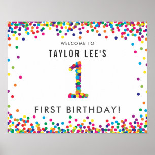 Poster Arco-Íris 1 ano Festa de aniversário bem-vindo