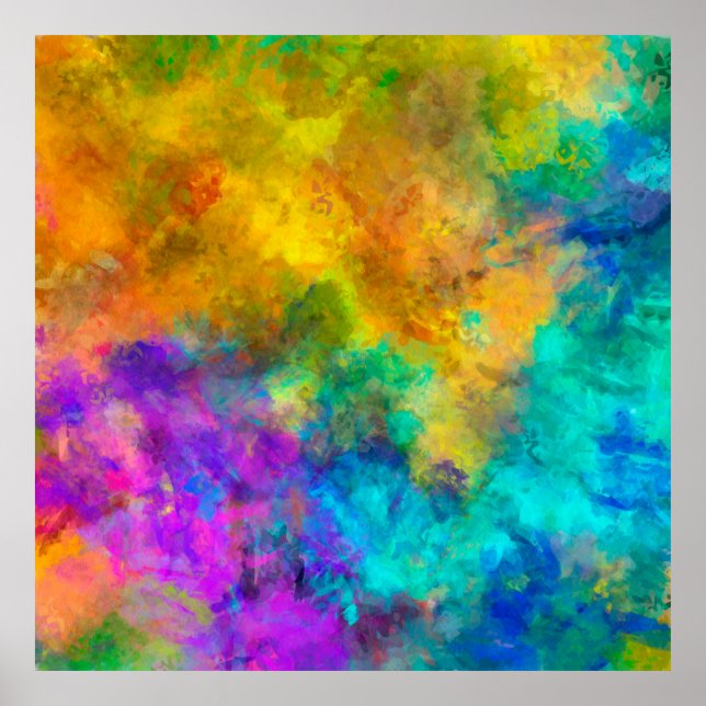 Poster arco-íris abstrato vibrante pintado fundo wi (Frente)