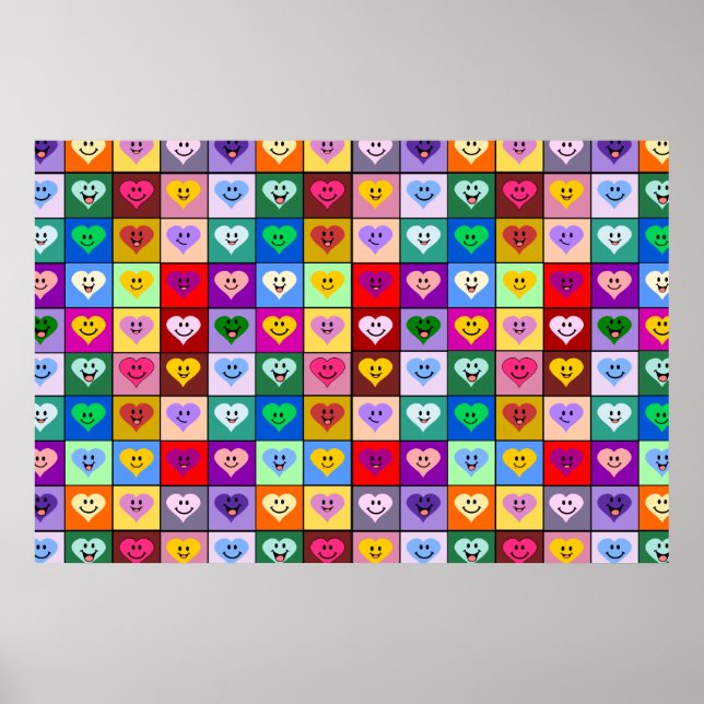 Poster Arco-íris Corações quadrados (Frente)