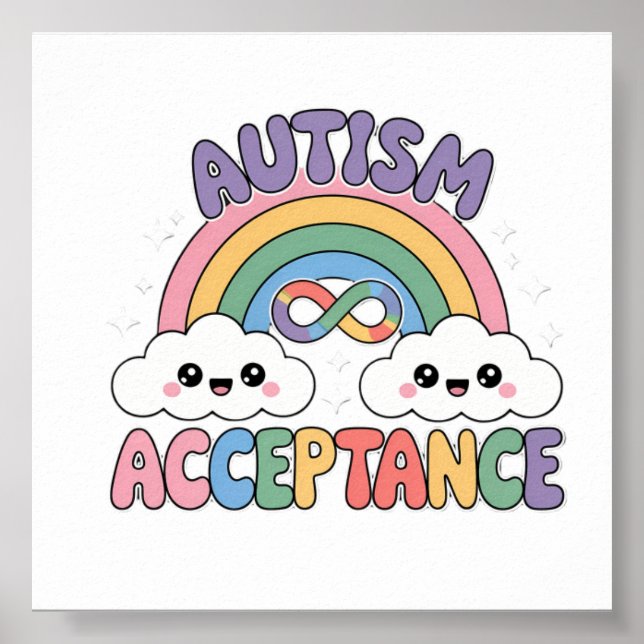 Poster Arco-íris de Aceitação Pro Autismo com Símbolo de  (Frente)