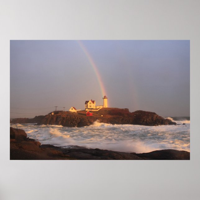 Pôster Arco-Íris de Farol de Nubble após Tempestade (Frente)