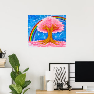 Poster Arco-íris e flor de cerejeira