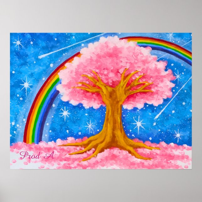 Poster Arco-íris e flor de cerejeira (Frente)