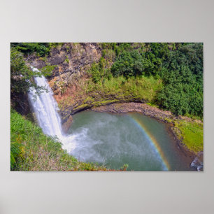 Poster Arco-íris em Wailua Falls, Kauai, Havaí