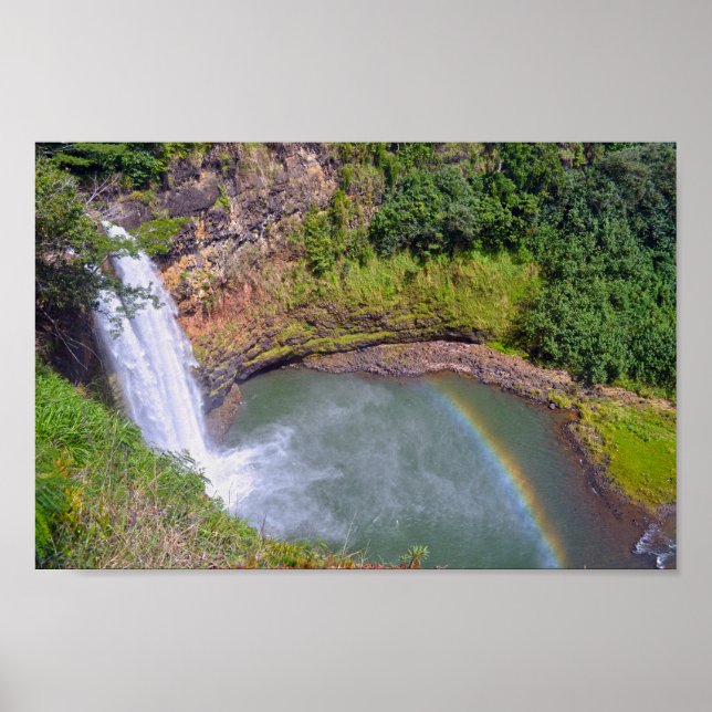 Poster Arco-íris em Wailua Falls, Kauai, Havaí (Frente)