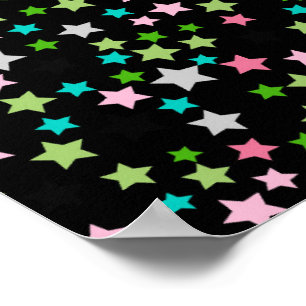 Poster Arco-Íris Estrelas Coloridas Noite Estrelada Preta