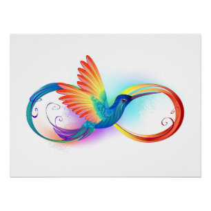 Pôster Arco-íris Hummingbird com símbolo Infinito