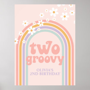 Poster Arco-íris Pastel Retro Aniversário de 2 Anos Groov