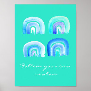 Poster Arco-íris retrô azul Pastel