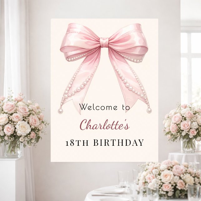 Poster Arco-íris rosa de aniversário creme pérolas bem-vi (Criador carregado)