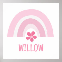 Poster Arco-Íris Rosa e Flor Personalizado