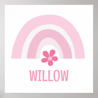 Poster Arco-Íris Rosa e Flor Personalizado