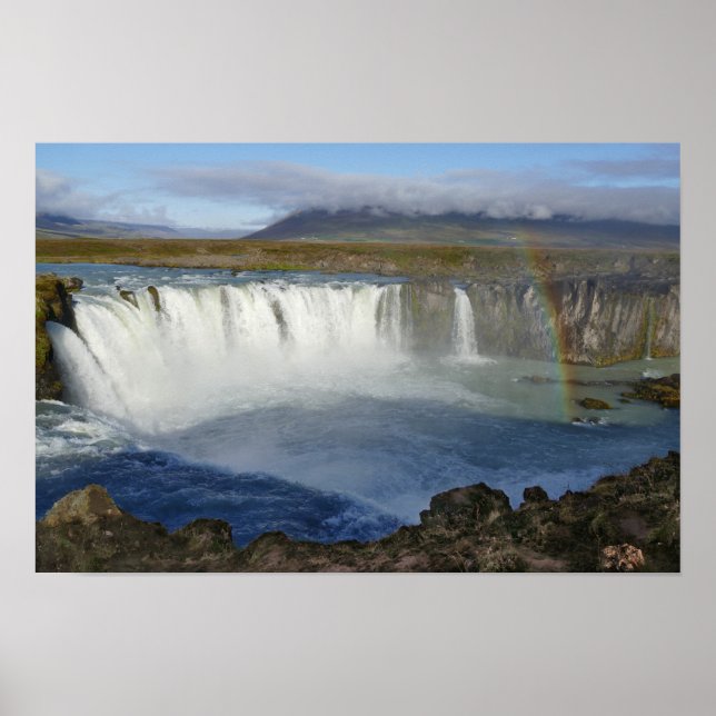 Poster Arco-íris sobre a Cachoeira Godafoss, Islândia (Frente)